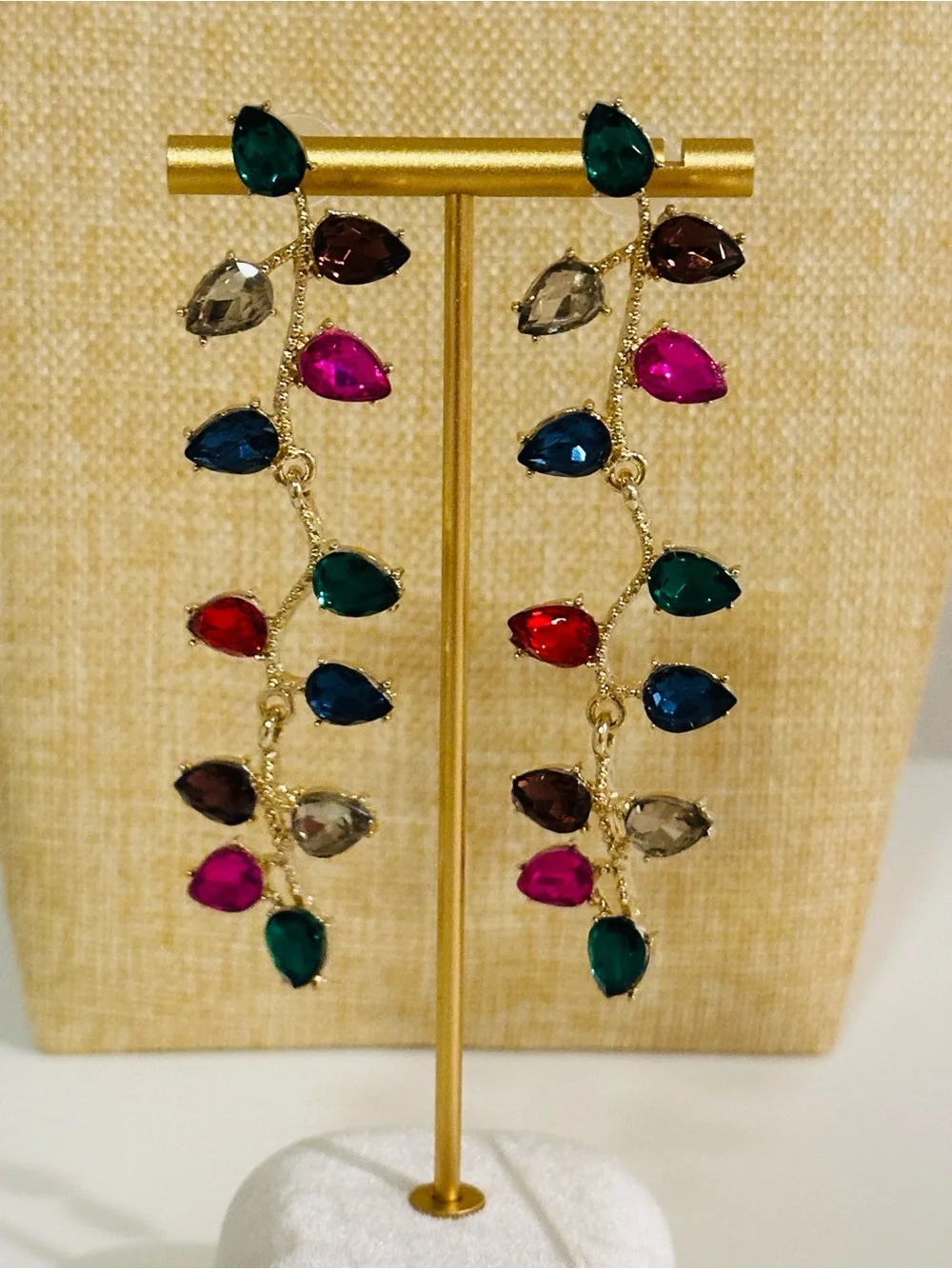 Fashion Jewelry Gold-Tone Multicolor Teardrop Dangle Earrings